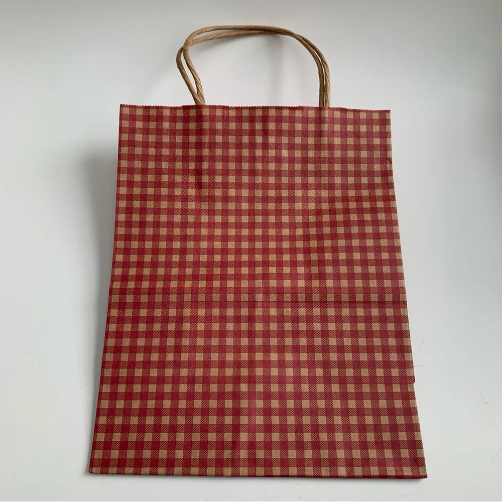 Red Gingham Gift Bags with Festive Tissue Paper Bundle